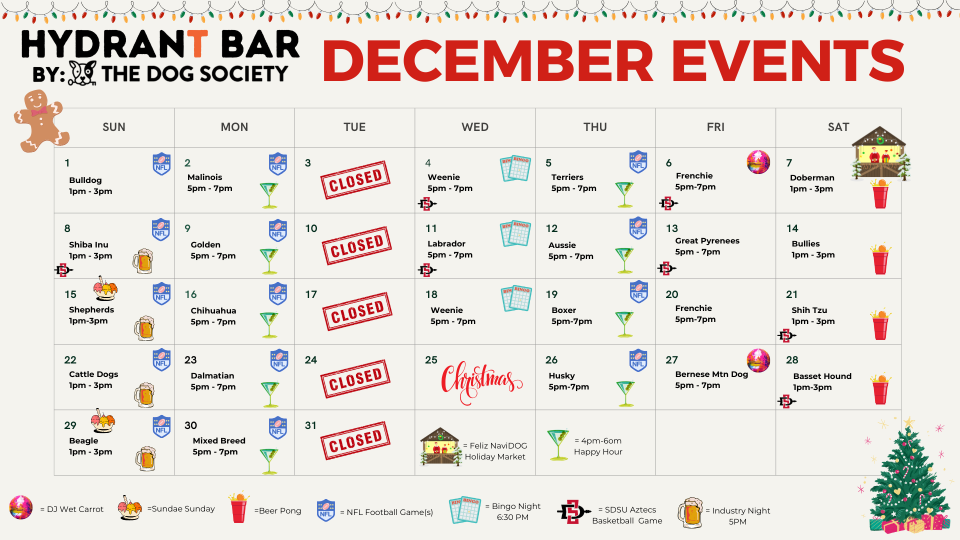 the december calendar events the dog society